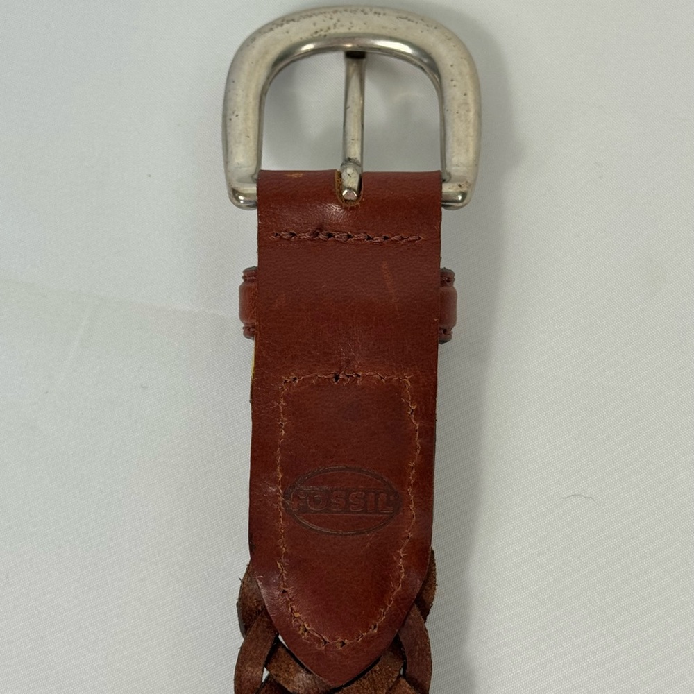 FOSSIL Brown Leather Belt Women’s Size Small Tapestry Casual Inlay - Picture 6 of 10